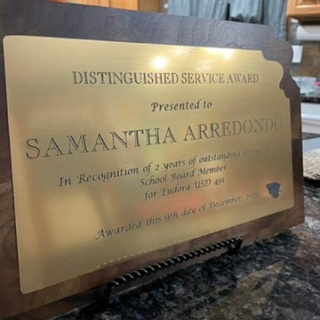 An award presented to Samantha Arredondo for distinguished service.